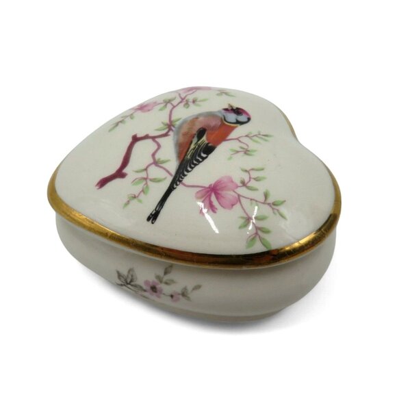 Vintage Palissy ROYAL WORCESTER Heart Trinket Bird And Floral England - Picture 4 of 13